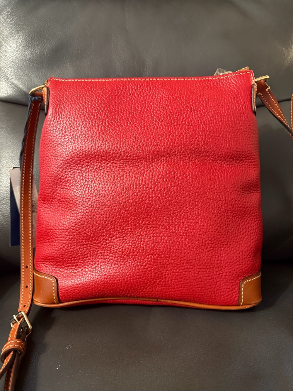 Dooney & Bourke Red Pebbled Leather Crossbody with Tan Trim NWT - Picture 2 of 14